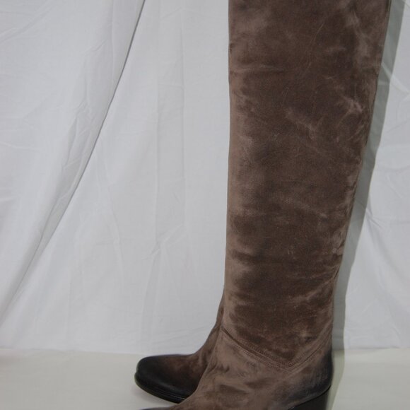 40/US9❤️Made in ITALY Brown Oiled Leather Over the Knee High Heels Tall BOOTS - Picture 4 of 16
